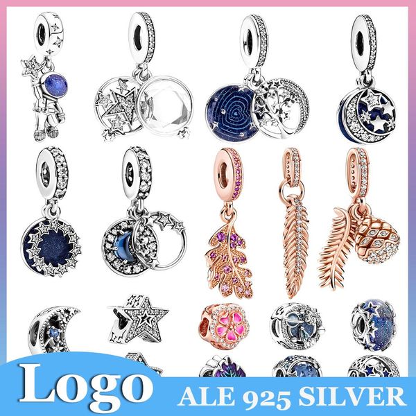 925 cuentas de plata con dijes cuelgan la serie Galaxy, flores, hojas, estrellas, luna, cuelgan C, cuentas compatibles con Pandora Charms, pulsera, accesorios de joyería DIY