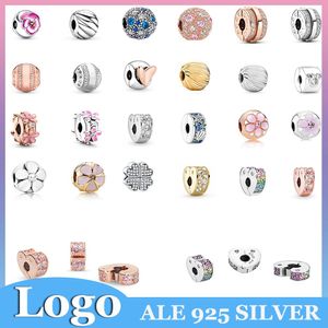 925 Argent Charme Perles Dangle Or Bleu Rose Diamant Rond Ventilateur Coeur Étoile Fleur Clip Perle Fit Pandora Charms Bracelet DIY Bijoux Accessoires