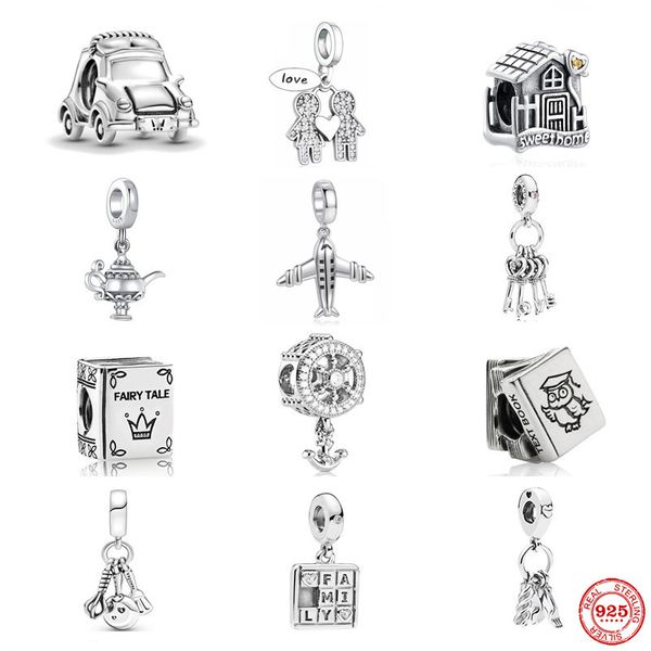 Cuentas de abalorios de plata 925, abalorio colgante de casa con llave, colgante de pareja, abalorio de libro compatible con abalorios Pandora, pulsera, accesorios de joyería DIY