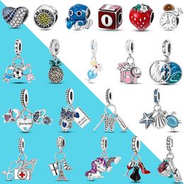 Cuentas de plata 925 que cuelgan cuentas con letras de amor para niños, cuentas de circón chispeantes, compatibles con pulseras Pandora, accesorios de joyería DIY