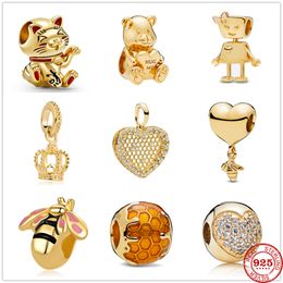 925 perles de charme en argent balancent chanceux chat abeille fine perle Fit Pandora bracelet à breloques bijoux à bricoler soi-même accessoires