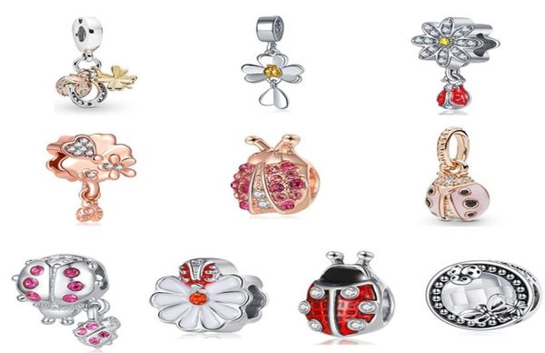 925 Perles de charme en argent enrôle Red Lucky Ladybug Clover Daisy Flower Bead Fit Charms Bracelet Bijoux Bijoux Accessoires 2701225