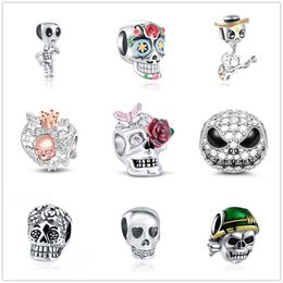 925 Silver Charm Beads Dangle Skull Bead Fit Pandora Charms Bracelet DIY Jewelry Accessories
