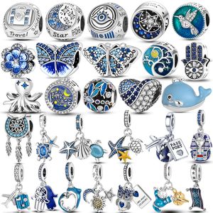 925 Argent Charme Perles Dangle Étoile Lune Papillon Étoile De Mer Tortue Voyage Perle Fit Pandora Charms Bracelet DIY Bijoux Accessoires