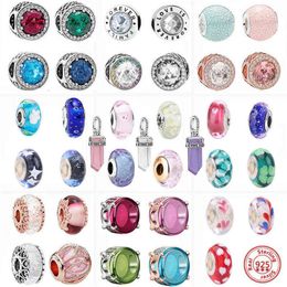 Abalorios de cristal de Murano de colores de plata 925, abalorios de flores de Murano de piedra compatibles con pulsera Pandora Original, brazalete para mujeres y niñas, joyería DIY 2071