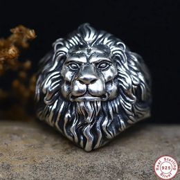 925 Silver Color Sterling Rock Man Ring Ring Lion Head Thai Adjustable Ring240412