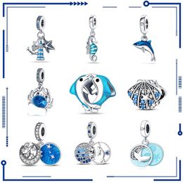 925 argent transfrontalier Amazon vente chaude océan bleu vent dauphin hippocampe pendentif perles bijoux à bricoler soi-même accessoires livraison gratuite