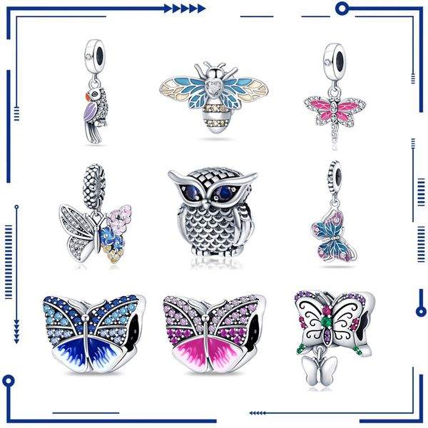 925 Silver transfronteriza de mariposa de venta caliente, libélula, abeja, búho, cuentas colgantes, accesorios de joyería de bricolaje al por mayor envío