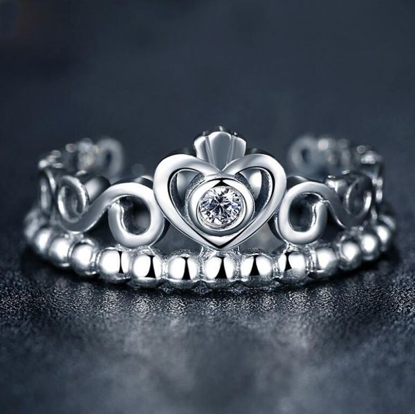 Anillos de boda con corona de plata 925 para mujer, anillos de princesa estilo Pandora, corona de tiara, anillo de compromiso de boda