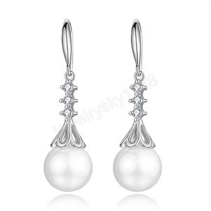 925 argent cristal Noble Zircon perle balancent boucles d'oreilles breloques pour femme fiançailles princesse mariage luxe mignon