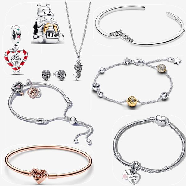 925 bracelets de créateurs en argent pour femmes bijoux cadeau bricolage fit bracelet Pandoras Pave Web Slinger araignée collier bracelet ensemble boucles d'oreilles clavicule chaîne pendentif avec boîte