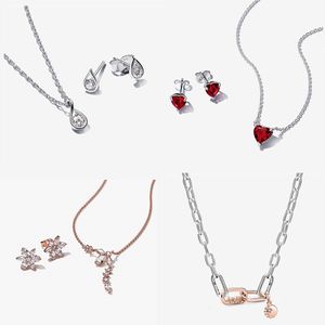 925 Collares de aretes de diseñador de plata para mujeres Cadena colgante de oro Diy Fit Pandoras Hermosas Pendientes Conjuntos de joyería de compromiso con caja original