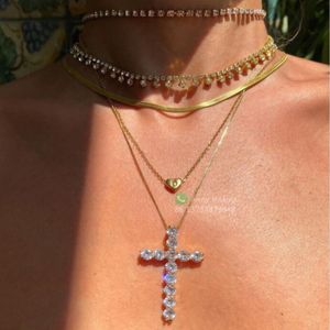 925 Silver Diamond Gold Cross Necklace Choker Accessoires Sieraden 176R