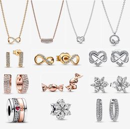 925 Zilveren diamant hanger ketting Eeuwige hartvormige hangerse oorbellen voor vrouwen verloving Designer sieraden Gift Diy Fit Pandora Nieuwe Style Charms Bracelet