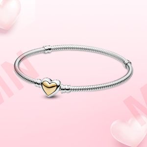 Pulsera de cadena de serpiente con cierre de corazón dorado con cúpula de plata 925 para mujer, joyería, regalo de moda