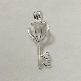 925 Silver Double Heart Love Key Verket Cage Sterling Silver Perle Perle Pendant Fixant pour le collier de bracelet de mode bricolage Jewelry306J