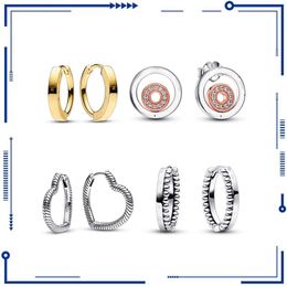 Pendientes redondos de doble anillo de plata 925, pendientes de bola, adecuados para pulseras PAN originales, joyería DIY, pendientes de moda con dijes, envío gratis