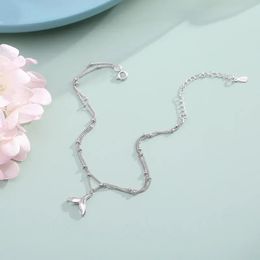 925 Silver Double Round Bead Fishtail Anklet Femme Version coréenne mignon Sweet Personaline Étudiant Ami d'anniversaire Cadeau 240408