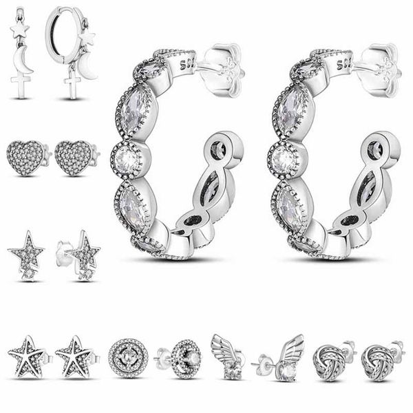 925 boucles d'oreilles en argent femmes étoile de mer nouveau véritable 925 en argent Sterling croix lune CZ goujons boucles d'oreilles de mariage bijoux de fiançailles cadeau