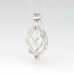 Medallón de plata 925 con forma de jaula, colgante de jaula con cuentas de gemas de cristal y perlas de plata esterlina, montaje para joyería de moda DIY Charms229u