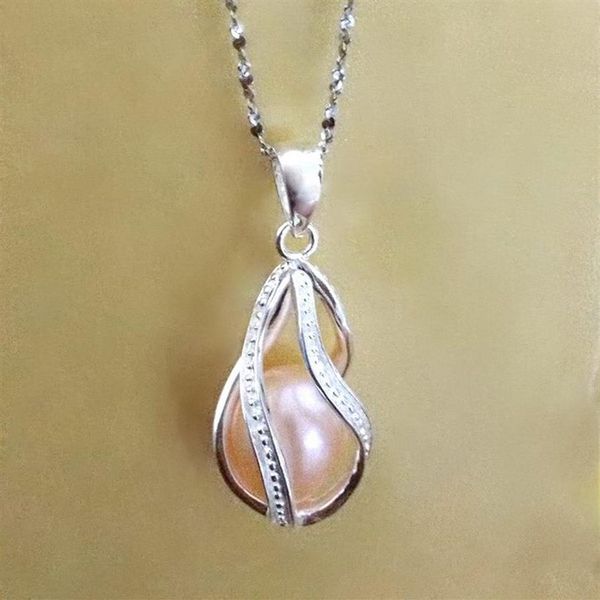 Jaula de medallón de cuentas de perlas en forma de lágrima de plata 925, colgante de hélice de plata esterlina, montaje para pulsera DIY, collar, pendiente 328J