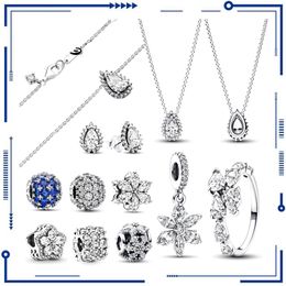 925 argent éternel étincelant chevauchement anneau chrysanthème pendentif collier breloque perle adapté pour Original PAN Bracelet bricolage bijoux pour femmes livraison gratuite