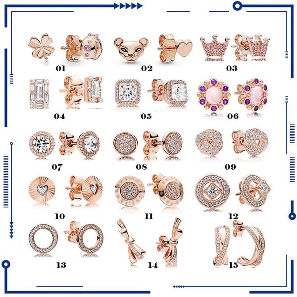 925 Ventas Directas de Fábrica de Plata Oro Rosa Encanto Vintage Corona Redonda Moda Estilo Versátil Pendientes PAN Joyería de Mujer Regalos Envío Gratis