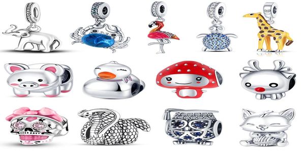 925 Plata Fit Charm 925 Pulsera Animal Elefante Cangrejo encantos conjunto Colgante DIY Cuentas Finas Jewelry5381113