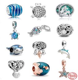 925 Silver Fit Charm 925 Bracelet Blue Ocean Perle Sparkling Turtle Pendant Love Charms Set Pendant Diy Fine Perles Jewelry5718075