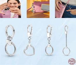 925 Silver Fit Charm 925 Bracelet Moment Key Ring Small Bag Charmhouder Charms Set hanger Diy Fine Beads Jewelry2146362