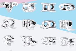 925 Silver Fit Charm 925 Bracelet New Constellation Zodiac Aries Sagittarius Charmes DIY Set Pendant Diy Fine Beads Jewelry5004155