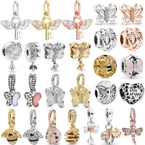 925 Zilver Fit P.A.N Charm Dierenhanger Schattige Vlinder Vogel Bij Kralenarmband Eenhoorn Mode Charms Set Hanger DIY Fijne kralen, Een speciaal kerstcadeau voor vrouwen