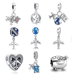 925 Silver Fit P Charm 925 Bracelet Airplane Passpoort Travel Amulet Dange Gift Love Charms Set Hanger Diy Fine Beads Jewelry8379612