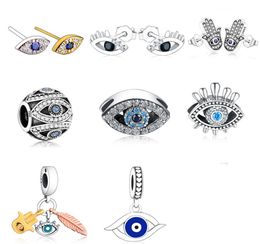 925 Silver Fit P Charm 925 Bracelet Bracelet Neckalce 925 Sterling Silver Trunk Turke Blue Evil Eye Zirconia Perle Charms Set Pendant Diy Fine Beads Jewelry1037509