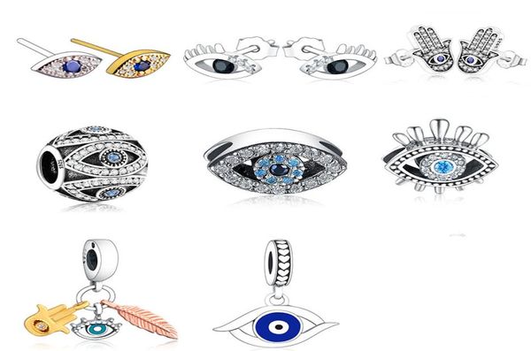 925 Silver Fit P Charm 925 Bracelet Bracelet Neckalce 925 Sterling Silver Trunk Turke Blue Evil Eye Zirconia Perle Charms Set Pendant Diy Fine Beads Jewelry6400634