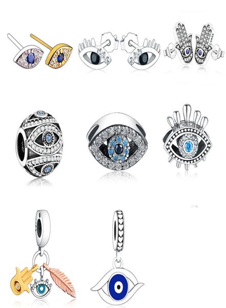 925 Silver Fit P Charm 925 Bracelet Bracelet Neckalce 925 Sterling Silver Trunk Turke Blue Evil Eye Zirconia Perle Charms Set Pendant Diy Fine Beads Jewelry2826086