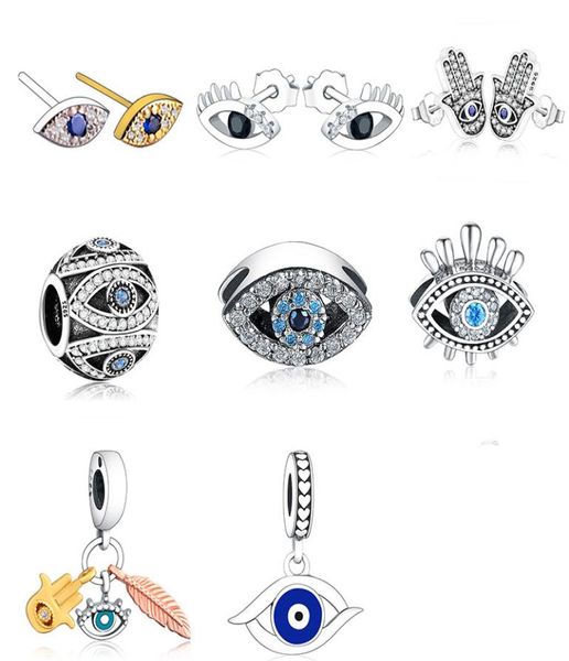 925 Silver Fit P Charm 925 Bracelet Bracelet Neckalce 925 Sterling Silver Trunk Turke Blue Evil Eye Zirconia Perle Charmes Set Pendant Diy Fine Beads Bijoux6908257