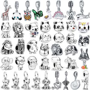 925 Silver Fit Pandora Charm 2023 New Cute Animals Panda Cat Dog Dinosaur Fashion Charms Set Colgante DIY Fine Beads Jewelry, un regalo especial para mujeres