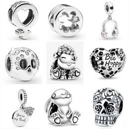 925 Silver Fit Pandora Charm 925 Pulsera Conejo Be Happly Sheep Skull Clover DIY charms set Colgante DIY Fine Beads Jewelry