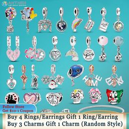 925 Argent Fit Pandora Charm 925 Bracelet Carré Démon Oeil Rose Crâne Plume Clown Daisy Flocon De Neige charmes ensemble Pendentif DIY Fine Perles Bijoux