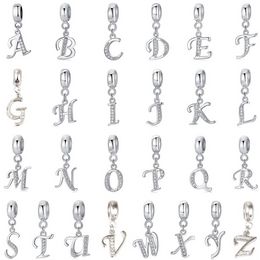 925 Argent Fit Pandora Charme 925 Bracelet A-Z 26 Anglais Lettre Perles Or Rose ensemble de breloques Pendentif DIY Fine Perles Bijoux