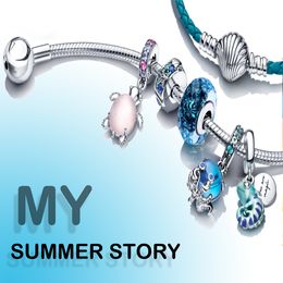 925 Argent Fit Pandora Charme 925 Bracelet Bébé tortue Cool Jour D'été série ensemble de charmes Pendentif DIY Fine Perles Bijoux