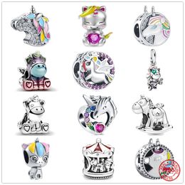 925 Silver Fit Pandora Charm 925 Bracelet Bruno La licorne Rocking Horse Charms Set Pendant Diy Fine Perles Bijoux