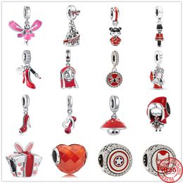 925 Silver Fit Pandora Charm 925 Pulsera Corazón Mancuerna Tacones altos Redhead Girl charms set Colgante DIY Fine Beads Jewelry