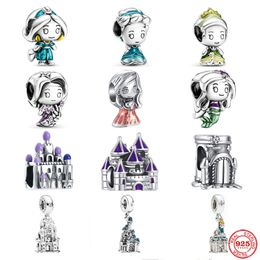 925 Argent Fit Pandora Charme 925 Bracelet Princesse Château ensemble de breloques Pendentif DIY Fine Perles Bijoux