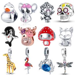 925 argent Fit Pandora breloque 925 Bracelet animaux crabe canard girafe série ensemble de breloques pendentif bricolage perles fines bijoux