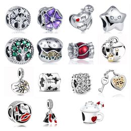 925 Zilver Fit Pandora Charm 925 Armband Lipstick Handtas Ster Hart Lock Candy Cake Charm Kralen bedels set Hanger DIY Fijne Kralen Sieraden