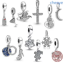 925 Argent Fit Pandora Charm 925 Bracelet Chaussure, Verre à Cocktail, Croix Flocon De Neige Dangle Fashion Charms Set Pendentif DIY Fine Beads Jewelry