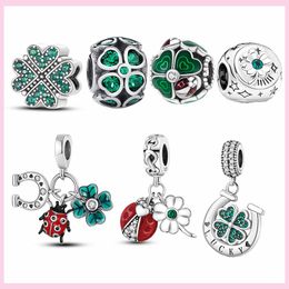 925 Argent Fit Pandora Charme 925 Bracelet Porte-Bonheur Coccinelle Vert ensemble de breloques Pendentif DIY Fine Perles Bijoux