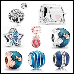 925 Silver Fit Pandora Charm 925 Bracelet Family Car Star Strawberry Waves charms set Pendant DIY Fine Beads Jewelry